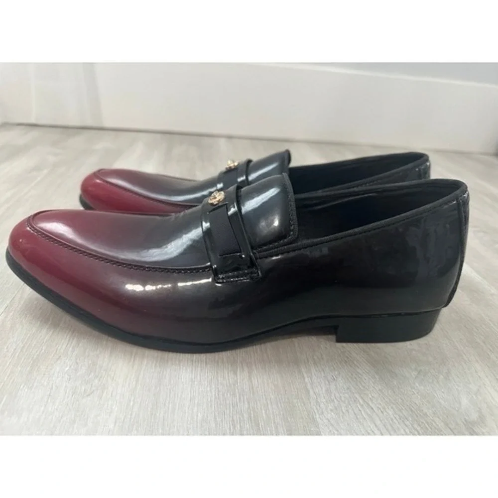 Versace Men's Black Cherry Ombre Patent Leather Medusa Loafers Italy sz 44 us 10
